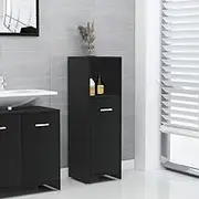 Bathroom Cabinet Black 30x30x95 cm - Engineered Wood Storage Unit with 3 Compartments and Door, Modern Vanity Console