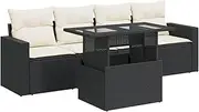vidaXL Garden Sofa Set 5 Piece Modular Black Poly Rattan with Cushions - Outdoor Furniture for Patio/Terrace with Adjustable Table & Storage
