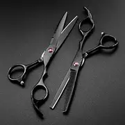 Professional Hair Cutting Shears, Professional Japan 440c 6 inch red gem Black Haircut Scissor thinning Barber Cutting Shears Hairdresser Scissors