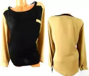 Ab studio black beige faux pocket side split plus size sheer see through top XL