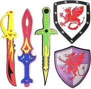 MQDMINI Foam Sword and Shield Combo Playset - Medieval Combat Weapons, Dragon Knights Set, Costume Role Play Accessories for Kids