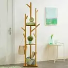 Wooden Floor Clothes Hat Coat Rack Tree Hall Stand Hanger 3 Layer Shelf 9 Hooks