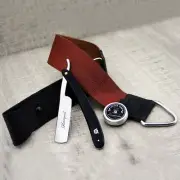 Men's Shaving Kit With Leather Strop,Black Handle Straight razor & Paste For Men