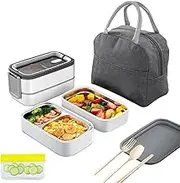 KITment Bento Box, Stackable Lunch Boxes, 304 Stainless Steel Lunch Container for Adults Kids, Leakproof Dishwasher Microwave Safe, with Utensils Spoon, Fork, Chopsticks, Bag