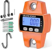 [HORUSDY] 300kg/600lbs Digital Crane Scale, Mini Portable Hanging Scale 0.05kg/0.02lb/0.1N Increment with LCD Digital Display Cast Alloy Aluminium Case Shell with Hook (Orange)