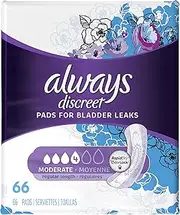 Always Discreet Incontinence Pads for Women, Moderate Absorbency, 66 Count