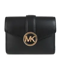 在飛比找momo購物網優惠-【Michael Kors】立體MK皮革三折壓釦短夾(黑色)