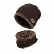 Nevenka 2 in 1 Winter Fleece-Lined Beanie Hat Caps Neck Scarf Set for Women Men Running Ski-Coffee