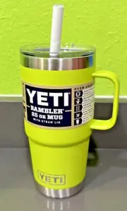 Yeti Rambler Chartreuse 25 oz Mug with Handle & Reusable Straw Lid Lime Green