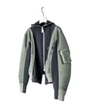 Sacai Panelled Zip-Up Drawstring Hoodie 1,2,3,4 Navy blue xB/khaki