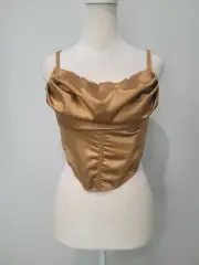 URBAN OUTFITTERS LEXI SATIN COWL FRONT CORSET GOLD TOP SIZE M NEW