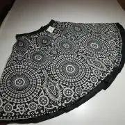 SW Skirt Womens Large Black w/ White Medallion Pattern Swing Flare Cotton NEW