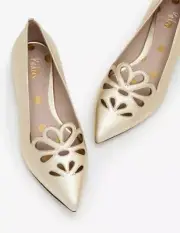 Boden Eloise Gold Leather Pointed Flats 40 Cut Out Design