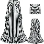 [PAINEOMN] Katrina Van Tassel Costume Dress Sleepy Cosplay Hollow Black and White Striped Dress Halloween Renissanca Dress