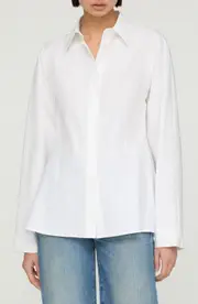 Lafayette 148 New York Pintuck Back Organic Cotton Poplin Button-Up Shirt in White at Nordstrom, Size Small