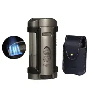 Lubinski Torch Cigar Lighters Holder 4 Jet Flame Windproof Refillable Gift Box