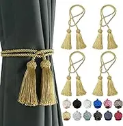 BEL AVENIR 4 Pack Curtain Handmade Tiebacks Decorative Curtain Holdbacks with Tassel- Gold