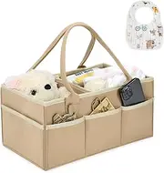 Esoes Nappy Bin with Bib, Baby Nappy Bin, Portable Moses Basket with Removable Compartments, Nappy Bin or Toy Storage for Kids (Beige), MH89-Beige