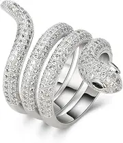 [Kemstone] Original Silver Plated Crystal Twisted Snake Ring Jewelry for Women, Size 6, 7, 8, 9