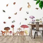 2 Sheets Watercolor Mushroom Wall Decals XL Giant Mushroom Decals for Walls Peel and Stick Removable DIY Wall Art Decor Vinyl Wall Sticker for Bedroom Living Room Classroom Office (Retro Style)