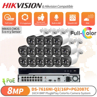 Hikvision 16Channel POE 4K NVR 8MP ColorVu POE Bullet Camera CCTV System HDD Kit