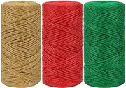 tenn well 2mm Jute Garden String, 300m Natural Jute Twine String Colored String for Gift Wrapping, Gardening Floristry and Crafts Decoration (Red Green Brown)