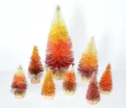 LOT 8 Country Mix Mini CANDY CORN HALLOWEEN Miniature Sisal Bottle Brush Trees