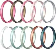 [Zollen] Silicone Wedding Rings for Women, 3mm Metallic Color Thin Rubber Wedding Bands Stackable Ring, Hypoallergenic Silicone
