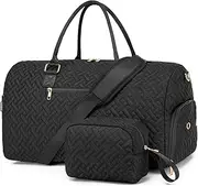 Epzia Women's 50L Duffle Bag for Travel Gym & Sports - Weekender Carry On Bag with Shoe Compartment, Wet Pocket & Toiletry Bag | Hospital Overnight Bag for Labor Delivery, Travel Duffel Bags Black