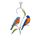 STAINED GLASS Bluebirds Suncatcher Bird Window Hanging Home Decor Garden Art