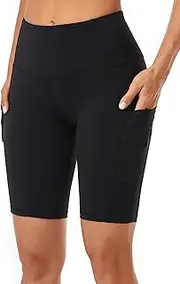 Oalka Women's Short Yoga Side Pockets High Waist Workout Running Shorts