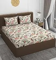 320 TC Cotton Feel All Around Elastic Fitted Bedsheets King Size, Premium Fitted Bedsheets King Size for Double Bed with 2 Pillow Covers, Size- 78” x 72” (ANOKHI Cream)