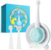 ARPHA Kids Electric Toothbrushes, 3 Kid-Sized Brush Heads, Dinosaur Gift Package, Yellow Light Technology, 2 Minutes Timer, Rechargeable Toddler Toothbrush for Boys Girls Age 1-8 (Blue)