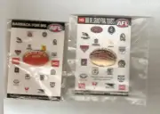 Barrack For MS AFL Badges (Red and Yellow) Sealed On Card With Stickers