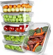 Houmye Glass Food Storage Containers (Pack of 5 with Extra Lid) | Airtight Kitchen Storage & Organisation | Meal Prep | Pantry Organiser | Microwave, Oven, Freezer, Dishwasher Safe | Snap Locking