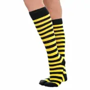 Bee Yellow Black Stripe Fabric Knee High Socks, 1 Pair