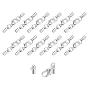 20Sets 3mm Leather Cord End Caps with Lobster Claw Clasps, Silver Tone