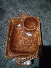 Vtg California Pottery Blue Cheese Spread Recipe Chip and Dip Bowl Brown Glaze