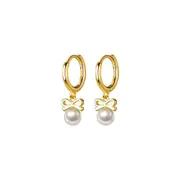 ANYCO Fashion Earrings Genuine Gold Cute Butterfly Synthetic Pearl Pendant Drop Charm Gold Plated Huggies Jewelry Women