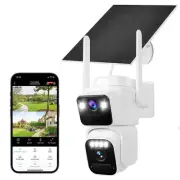 Dual Lens Dual Screen 2K Solar Security Camera Wireless Outdoor 360° View Bat...