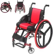 Aluminum Sports Wheelchair, Self-propelled Wheelchair with Brake Anti-Tipping Device Removable Handle for Elderly and Disabled