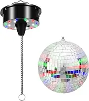 LFUTARI 3 RPM Mirror Ball Motor with 6inch Disco Ball, 4 Colors Lights Rotating Silver Hanging Party Ball,Disco Rotator Supports for Decor(Ball & Motor)