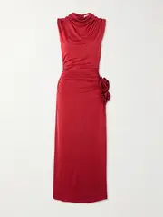 [Magda Butrym] Magda Butrym - Appliquéd Draped Stretch-jersey Midi Dress - Red - FR 38 FR 38 Red