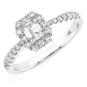 0.91CTW Real Diamond 14K Real Gold White Emerald Halo Bridal Engagement Ring