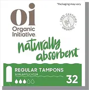 Oi | Organic Initiative - 100% Certified Organic Cotton Non-Applicator Tampons | Unscented, Natural, Non-Toxic, Applicator Free | Regular Absorbency, 32 Tampons