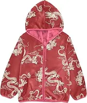 [GuoChe] Baby Girl Fleece Jacket Chinese Style Dragons Red Toddler Boy Zip Up Jacket pink Baby Boy Clothes 3T