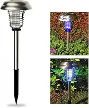 Clearhill 2-in-1 Stainless Solar Bug Zapper Outdoor Light,Waterproof LED Light,Mosquito Repellent,for Indoor Outdoor Patio Yard,Pathway,Purple and White Light.