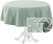 H.VERSAILTEX Round Linen Textured Table Cloth Thick Fabric Wrinkle Free Washable Dust-Proof Tablecloth for Dining, Buffet Parties, Picnic, Events, Weddings and Restaurants, 177cm Round, Sage