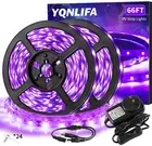 66FT 20M Black Light Strip 1200 Lamp Beads Flexible LED Blacklight Kit 12V Black