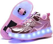 Roller Shoes Girls Sneakers USB Rechargeable 2 Wheels Shoes Roller Skates for Beginner Trainers Shoe 16 Modes LED Light Up Flash Sneaker for Unisex Kids Boys Stylish Footwear